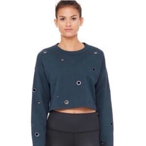 Women’s Alo Yoga Cadence Crop Sweatshirt Pullover Dark Blue | Size Medium